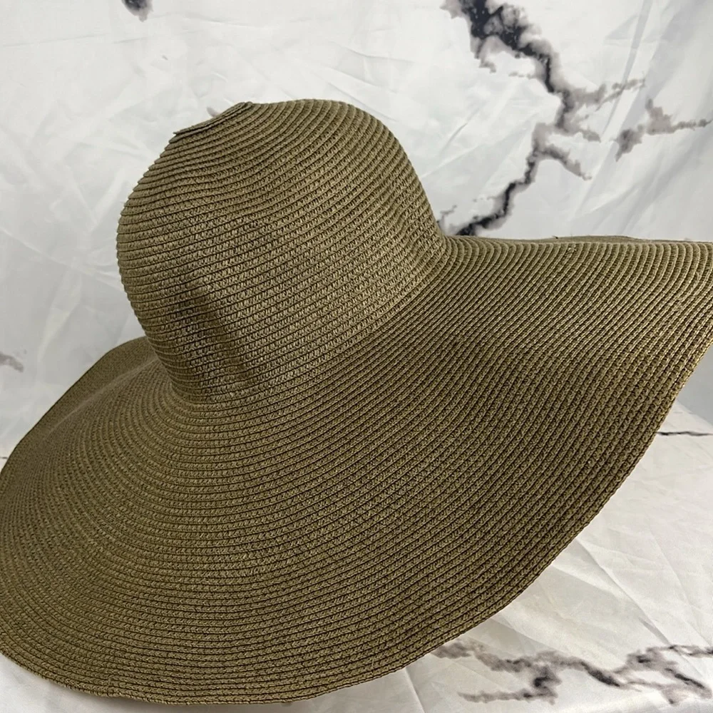 Lauren Ralph Lauren Straw Sunhat Floppy Wide Brim Two-Tone Brand Plaque Size M - Picture 2 of 10